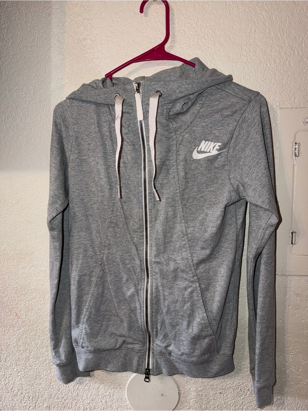 Nike Gray Full-Zip Hoodie with White Swoosh